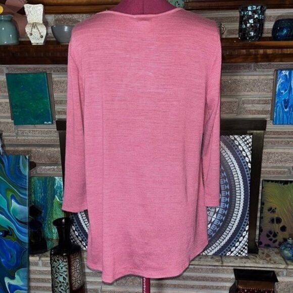 Status by Chenault Dusty Rose Pink Top Waffle Knit Crochet Lace Inset Size Large - Picture 6 of 8